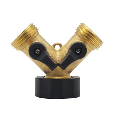 Imagem de C/H Divisor de mangueira de jardim de 2 vias, conector de torneira bidirecional de 3/4" com ligar/desligar individual e dois conectores rápidos, conector de mangueira de latão divisor Tap Y