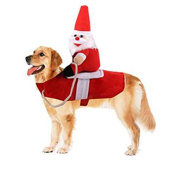 Imagem de Yu-Xiang Fantasia de cachorro Papai Noel montando suprimentos para animais de estimação, cowboy, cavalo, desenhado, roupas para cães, festas, Halloween, Natal (2GG)
