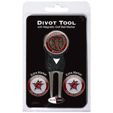 Imagem de Team Golf NCAA Texas A&M Aggies Divot Tool com 3 marcadores de bola de golfe, os marcadores são esmaltes magnéticos dupla-face removíveis