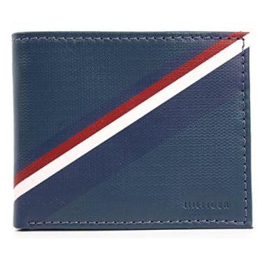Imagem de Carteira e manta masculina de couro com dobra dupla Tommy Hilfiger (azul/cinza)