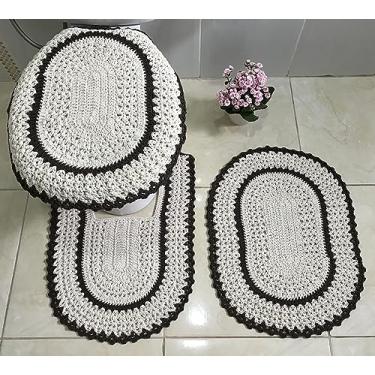 Imagem de Jogo de Tapetes para Banheiro em Crochê Bico Colorido 3 Peças (Marrom)