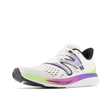 Imagem de New Balance Tênis de corrida feminino Fuelcell Supercomp Pacer V1, Branco/Indigo elétrico/30 watts, 6 Wide