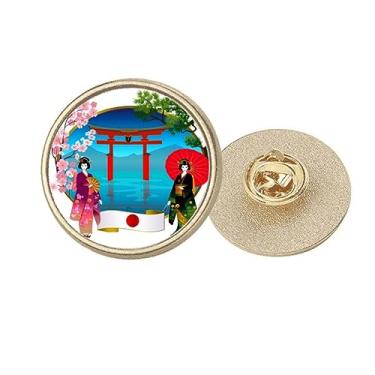 Imagem de Kimono Girl Japan Culture Umbrella redondo metal dourado broche clipe, Medium, não aplicar