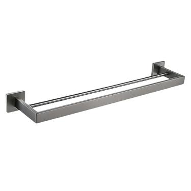 Imagem de Armário de banheiro de aço inoxidável Gunmetal Toalheiro Suporte de papel higiênico, escova de banheiro, gancho de roupão Suporte de barra de toalha cinza inoxidável, toalha de 50 mm 2 barras