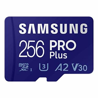 Imagem de Samsung Cartão de memória microSD PRO Plus + adaptador, 256 GB microSDXC, até 180 MB/s, Full HD e 4K UHD, UHS I, C10, U3, V30, A2, para smartphones Android, tablets, GoPro e drone DJI (MB MD256SA/AM)