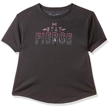 Imagem de Camiseta de manga curta feminina Under Armour Stay Fierce, Jet Gray (010)/Mojo Pink, Small