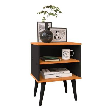 Imagem de Mesa de Cabeceira Pequena Prateleira Nicho Decorativo Apoio Lateral Cama Quarto Casal Solteiro - Preto/Cinamomo - RPM Móveis