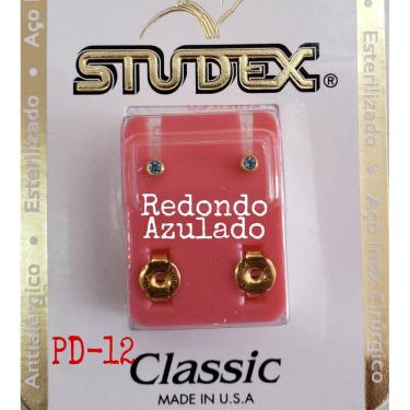 Imagem de Brinco Studex Classic 2Mm Bezel Azul Pequeno Dourado