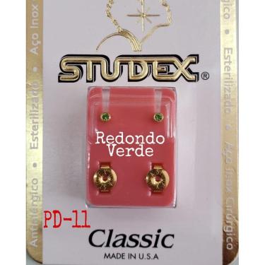 Imagem de Brinco Studex Classic 2Mm Bezel Verde Pequeno Dourado