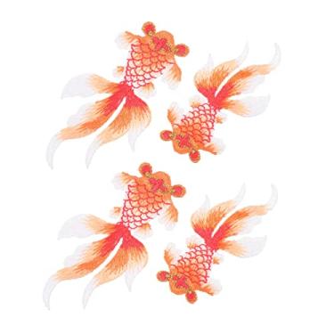 Imagem de STOBOK 4 Pcs remendo de roupa chapéu japonês ferro em manchas de peixinho dourado decoração vestidos remendos de roupas de design de peixe dourado remendos de conserto de roupas bordado