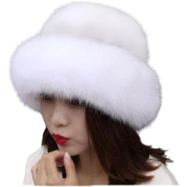 Imagem de Moda doce e bonito quente grosso chapéu de pescador chapéu de bacia, chapéu peludo de inverno feminino, chapéus de pele sintética/937 (Color : White, Size : One Size)