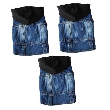 Imagem de Angoily 3 Pecas vestidos gaiola de passarinho pequeno moletom sem manga roupas de malha jaquetas jeans blusa jeans roupas de chapéu de malha vestuário para cães Bichon jaqueta jeans
