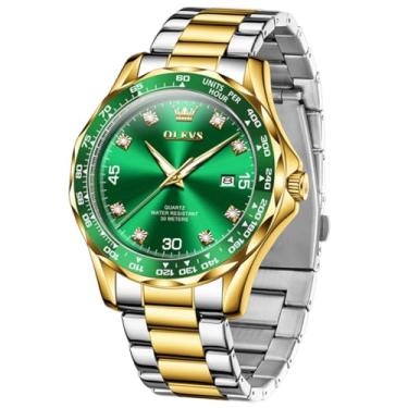 Imagem de OLEVS Relógios de pulso masculinos luxuosos para negócios, 9988G: pulseira de dois tons e mostrador verde, G