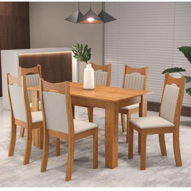 Imagem de Conjunto de Jantar Mesa Retangular Timbo com 6 Cadeiras Dalas Mel/Marfim