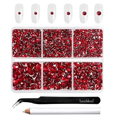 Imagem de Beadsland 4300pcs Flatback Rhinestones,Red Rhinestones Nail Gems Round Crystal Rhinestones for Crafts,Mixed 6 Sizes with Picking Tweezers and Wax Pencil Kit, SS6-SS20, Siam