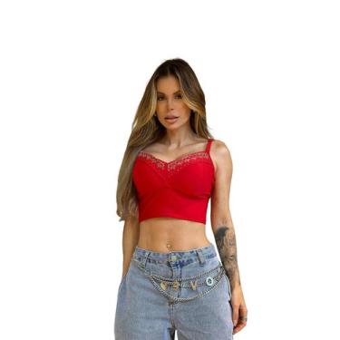 Imagem de Cropped Festa Corset Paete Top Brilhos Feminino Decote V Alcinha - Loo