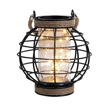 Imagem de JHY DESIGN-Lanterna LED gaiola de metal alimentada por bateria, luz decorativa sem fio alta de 18,5 cm com 20 luzes de fada. Perfeito para casamentos, festas, pátios, eventos internos/externos.