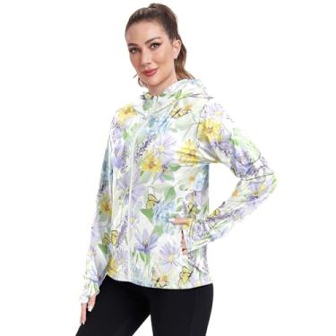 Imagem de junzan Wildflower Lavender Camiseta feminina manga longa FPS 50+ camisa de pesca com capuz legal para mulheres, Flor silvestre lavanda, XXG