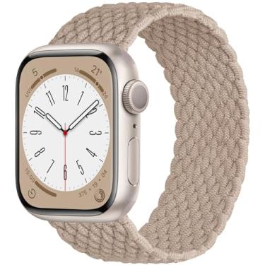 Imagem de OMECKY Pulseira Lace Solo compatível com Apple Watch S9/8/7/6/5/4/3 42/44/45 mm, pulseira esportiva trançada elástica de nylon fofa para iWatch SE, M Milk Tea
