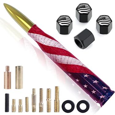 Imagem de Antena de caminhão de carro com tampas de haste de válvula - design da bandeira americana, substituição universal de antena curta de veículo para Ford F150 F250 F350 Super Duty Raptor Dodge RAM GM