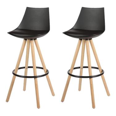 Imagem de Kit 2 Banquetas Altas Lorena Rivattis Polipropileno Preta Base Madeira