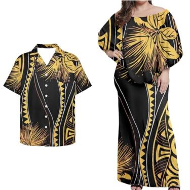 Imagem de Mornpassion Vestido polinésio feminino Puletasi Samoan manga morcego vestido havaiano camisa havaiana para casais plus size 2XS-7GG, Polinésio 16, M