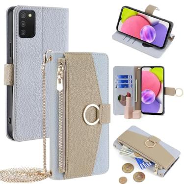 Imagem de YOUULAR Capa carteira com alça transversal compatível com Samsung Galaxy A9 (2018), bolsa magnética com zíper, bolso de couro PU, capa flip à prova de choque com suporte azul