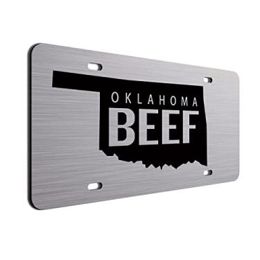 Imagem de Placa de carro Beef Farmer etiqueta de carro de alumínio escovado ACM Oklahoma Beef