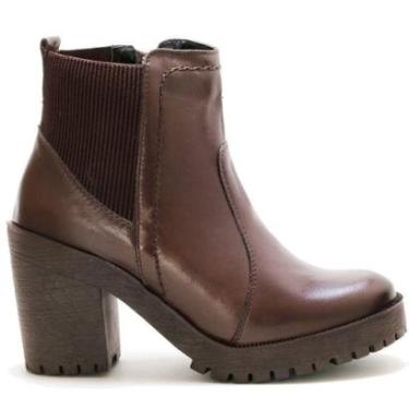 Imagem de Bota Coturno Couro Feminino Elástico Zíper Moda Elegante Resistente Salto Tratorado-Feminino