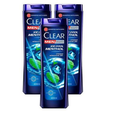 Imagem de Shampoo Clear Men Ice Cool Menthol 400ml  Kit Com Três Unidades