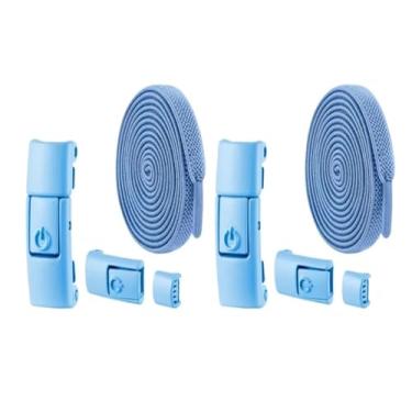 Imagem de 2 Pares Elásticos Sem Laço Sapato Cadarços Magnéticos Sem Laços Tênis Para Cadarços Criança Adulto Borracha Plana Rápida(Sky blue)