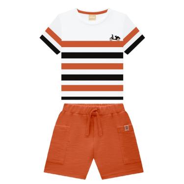 Imagem de Conjunto Infantil Menino Camiseta e Bermuda Motinha Branco – Milon