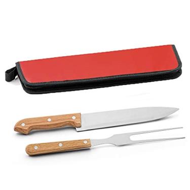 Imagem de Jogo para Churrasco Tradicional Inox 2 peças com Estojo TopGet Vermelho
