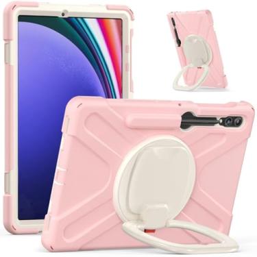 Imagem de Capa para tablet com anel manual de rotação 360 para Samsung Galaxy Tab S9 FE S8 S9 S7 Plus 12,4 polegadas com suporte para S7FE S9 FE+ 31,5 cm à prova de quedas (rosa, para S9 FE 10,9 polegadas)