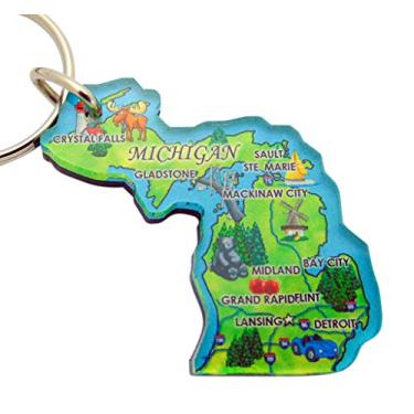 Imagem de Chaveiro Michigan Lembrança Acrílico Retrô Mapa do Estado Chaveiro Presente 5 cm, Verde, 2 inch