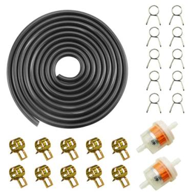 Imagem de PRO BAT Comprimento de 4,5 m elástico 0,5 cm I.D. Linha de combustível + 20 peças de 0,9 cm de diâmetro interno + 2 peças de filtros de combustível para quadriciclo Dirt Bike Go Kart Ciclomotor Bicicleta de bolso A maioria dos motores pequenos de scooter chineses Stratton, preto