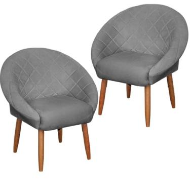 Imagem de MOBLAN DECOR Poltrona Cadeira para Recepção sala de estar Sala de Leitura resistente reforçada tecido veludo pés madeira MOBLAN decor (2, Cinza)