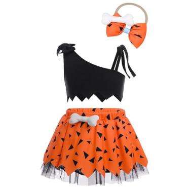 Imagem de HHZQYYDS Fantasia infantil de homem das cavernas para meninas, Preto + laranja, 2-3 Anos