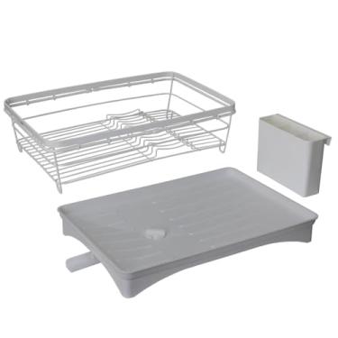 Imagem de Escorredor de Pratos e Louça de Aço Inoxidável com Saída de Água e Base de Plástico – Durável, Antiferrugem e Fácil de Limpar LUMAI (Branco)