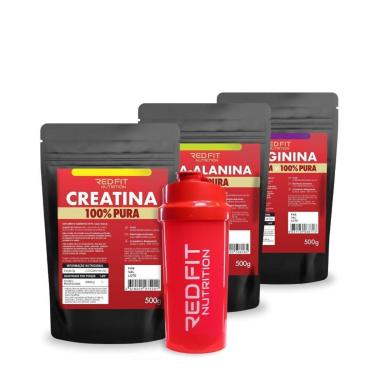 Imagem de Kit Suplemento em Pó Red Fit Creatina 500g Beta-Alanina 500g L-Arginina 500g-Unissex
