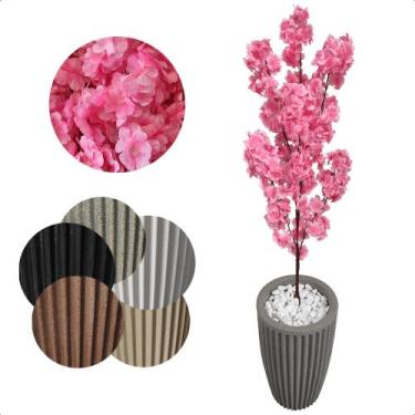 Imagem de Flor Cerejeira Rosa Bebê Japonesa Arranjo Artificial Com Vaso de Decor