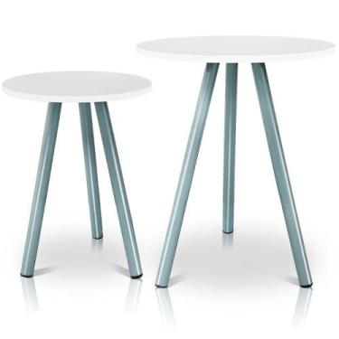 Imagem de Mesa de Canto Lateral Atlanta Tripé Redonda Tampo em MDF Prata e Branc