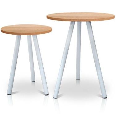 Imagem de Mesa de Canto Lateral Atlanta Tripé Redonda Tampo em MDF Branca e Jade