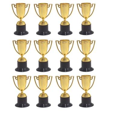 Imagem de YYaaloa Pacote com 12 mini troféus, taças de troféu de plástico douradas, 10 cm para prêmios de lembrancinhas de festa, adereços, recompensas, adereços de prêmios vencedores, torneios esportivos,