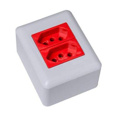 Imagem de Cj tomada dupla 20a vermelho sobrepor - blux overlap branco/vermelho -