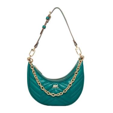 Imagem de Anne Klein Bolsa de ombro acolchoada crescente com corrente Swag, Esmeralda, One Size