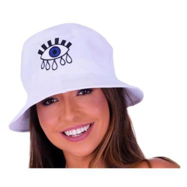 Imagem de Chapéu Bucket Hat Boné Feminino Bordado Olho Grego Branco - Boutique d