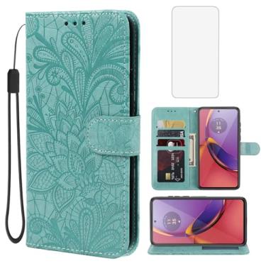 Imagem de Gufuwo Capa para Moto G84, Motorola G84 XT2347 Capa carteira com protetor de tela de vidro temperado, flor de renda PU couro flip porta-cartão de crédito capa para celular para Motorola Moto G84 5G