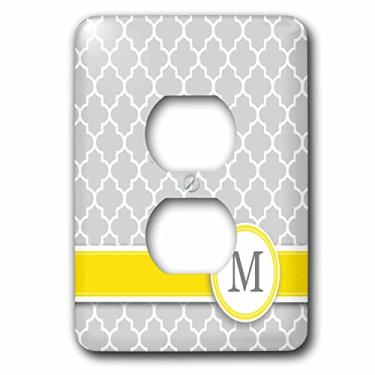 Imagem de 3dRose LLC lsp_154579_6 Your Personal Name Letra M - Padrão Quadrifólio cinza monograma - Capa de tomada personalizada amarela cinza 2 plugues