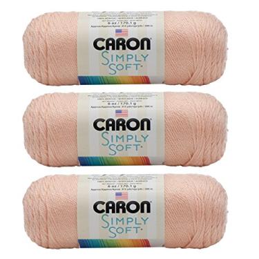 Imagem de Caron Pacote com 3 fios Simply Soft – (4) calibre médio 100% acrílico – 85 g – pêssego leve – lavar e secar na máquina